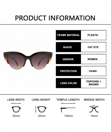 Semi-rimless Retro Semi-Rimless Half Frame Round Cateye Sunglasses for Women - Tortoise + Brown - C718UICSRS4 $23.81