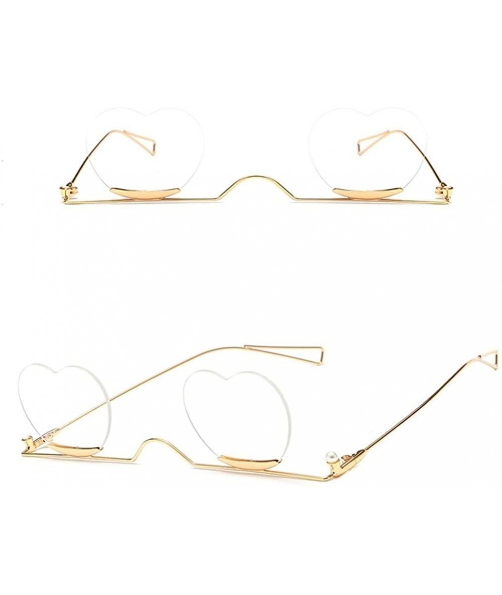 Square Fashion Small Rimless Sunglasses Women Vintage Heart Glasses Luxury Brand Metal Pearl Frame Unique Eyewear - 7 - CR198...