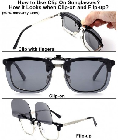 Rectangular Polarized Clip On Sunglasses Over Prescription Glasses for Men Women UV Protection - Grey - CD18QQNQYST $22.37