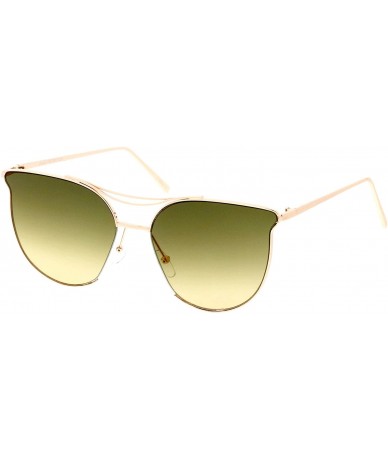 Cat Eye Modern Slim Metal Arms Double Nose Bridge Round Flat Lens Cat Eye Sunglasses 55mm - Gold / Green Beige Gradient - CC1...