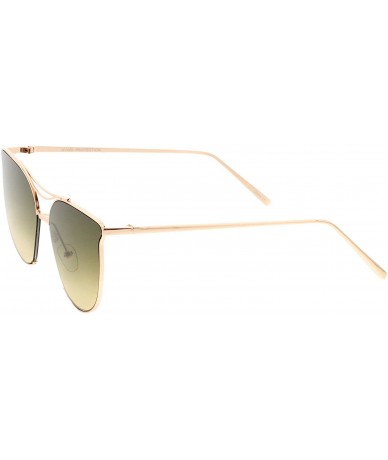 Cat Eye Modern Slim Metal Arms Double Nose Bridge Round Flat Lens Cat Eye Sunglasses 55mm - Gold / Green Beige Gradient - CC1...