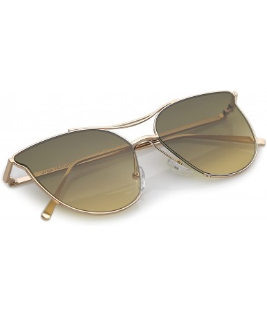 Cat Eye Modern Slim Metal Arms Double Nose Bridge Round Flat Lens Cat Eye Sunglasses 55mm - Gold / Green Beige Gradient - CC1...