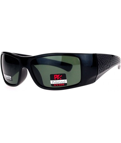 Sport Antiglare Polarized Lens Mens Sport Plastic Warp Sunglasses - Black Green - C31208ILZT5 $22.30