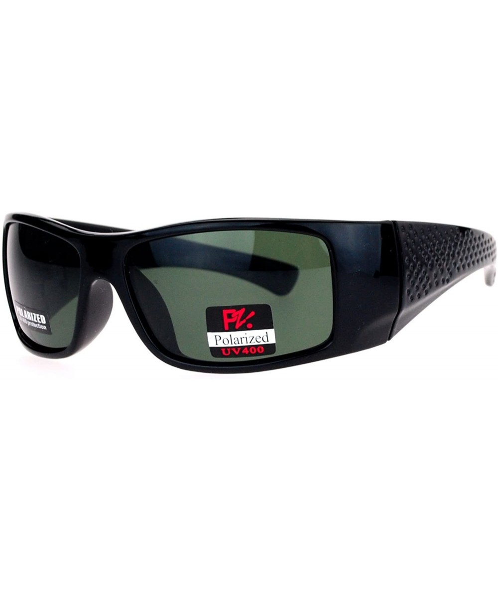 Sport Antiglare Polarized Lens Mens Sport Plastic Warp Sunglasses - Black Green - C31208ILZT5 $22.30