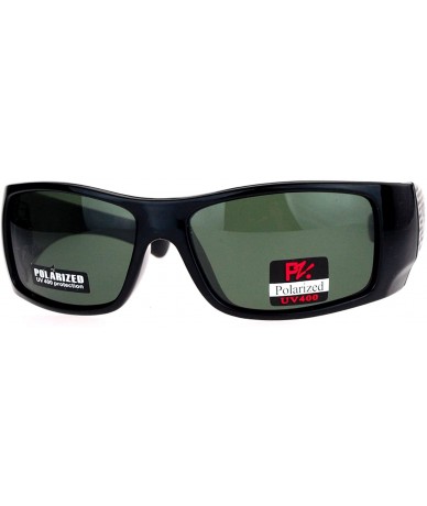 Sport Antiglare Polarized Lens Mens Sport Plastic Warp Sunglasses - Black Green - C31208ILZT5 $22.30