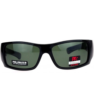 Sport Antiglare Polarized Lens Mens Sport Plastic Warp Sunglasses - Black Green - C31208ILZT5 $22.30