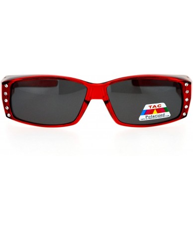 Rectangular Womens Rhinestone Rectangular Polarized Fit Over Glasses Sunglasses Red - CH11YHJ9HCT $23.27