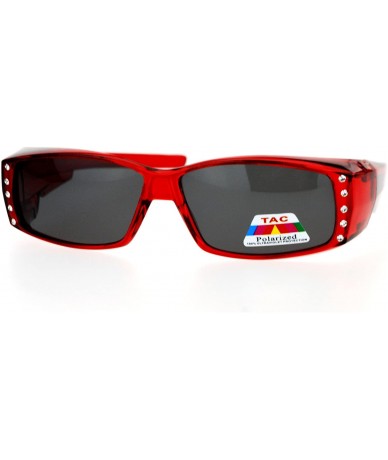 Rectangular Womens Rhinestone Rectangular Polarized Fit Over Glasses Sunglasses Red - CH11YHJ9HCT $23.27