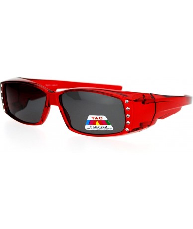 Rectangular Womens Rhinestone Rectangular Polarized Fit Over Glasses Sunglasses Red - CH11YHJ9HCT $23.27