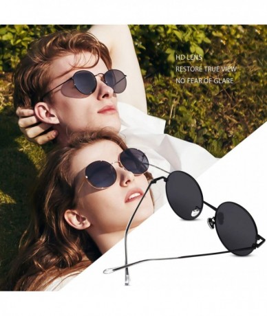 Round Retro Round Sunglasses Small Men Women Steampunk Hippy Lennon Glasses Polarized Colored Lens UV400 Metal Frame - CA18YK...