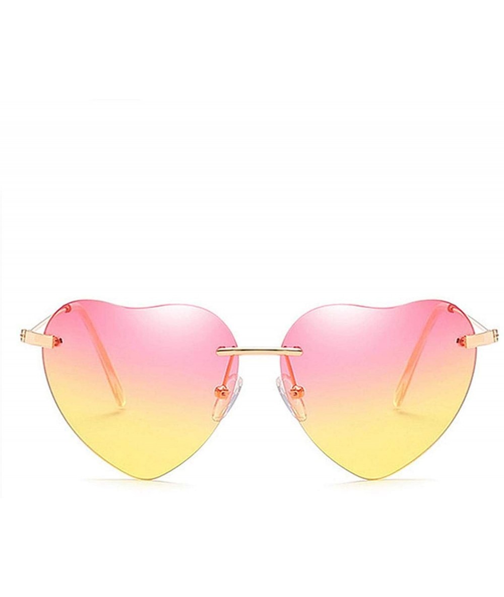 Semi-rimless Heart Sunglasses Women Love RimlFrame Clear Transparent Tint Sun Glasses Vintage FramelUV400 - Redyellow - CY198...