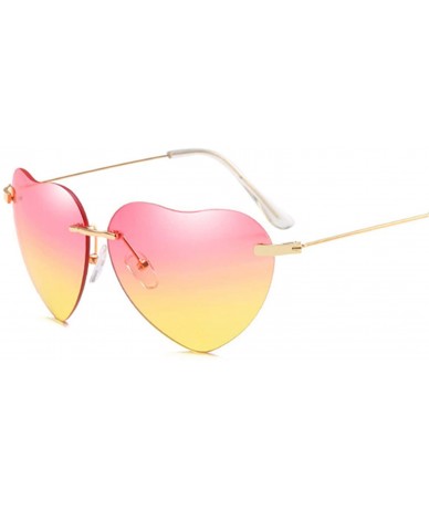 Semi-rimless Heart Sunglasses Women Love RimlFrame Clear Transparent Tint Sun Glasses Vintage FramelUV400 - Redyellow - CY198...