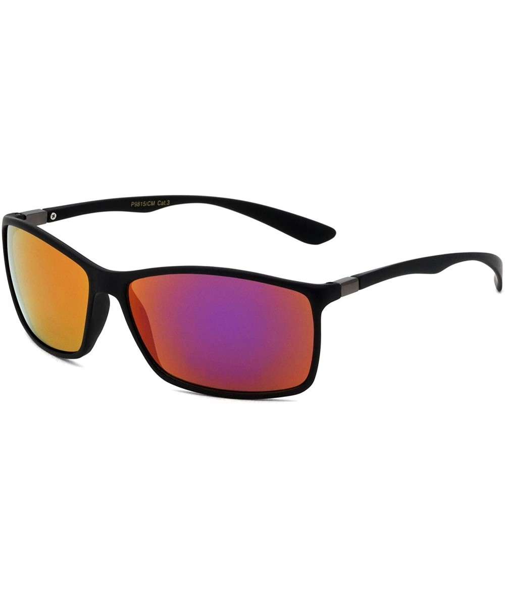 Sport Sports Lightweight Rectangular Color Mirror Sunglasses - Red - CK196XGUEO6 $26.87