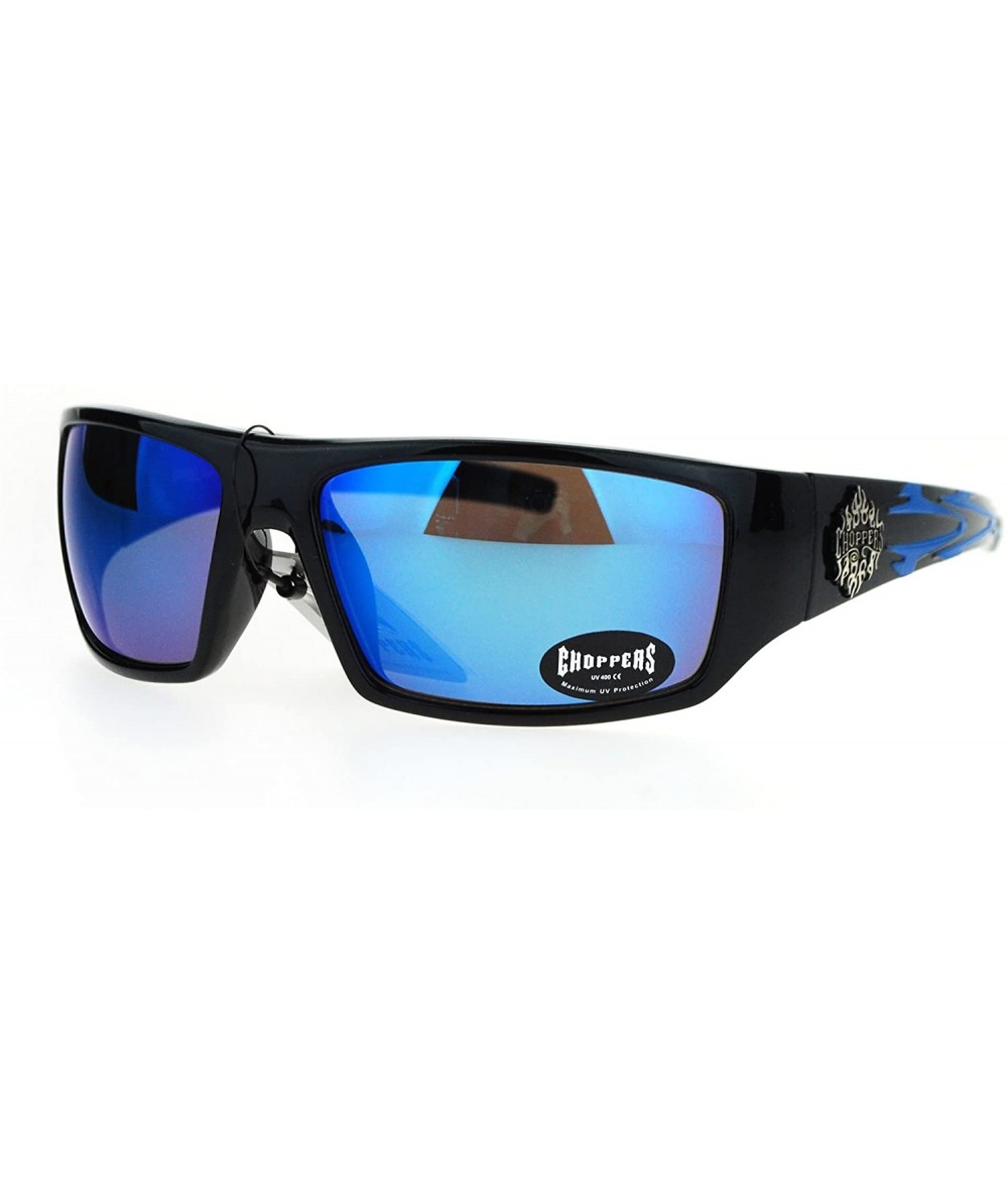 Wrap Mens Sunglasses Biker Wrap Around Rectangle Frame UV 400 - Black Blue (Blue Mirror) - C1186OXHGLZ $21.92