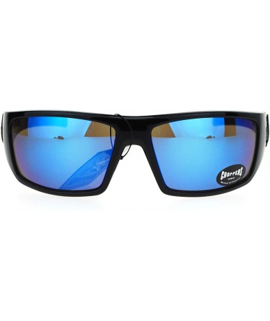 Wrap Mens Sunglasses Biker Wrap Around Rectangle Frame UV 400 - Black Blue (Blue Mirror) - C1186OXHGLZ $21.92