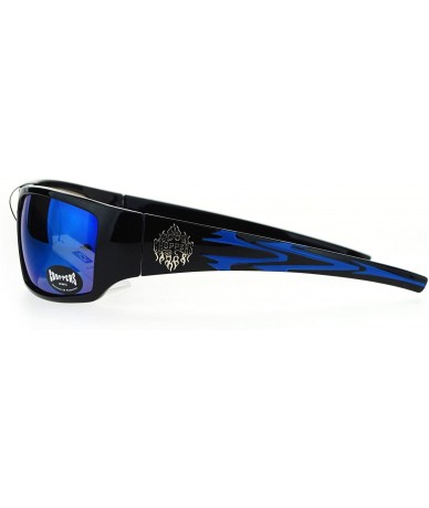 Wrap Mens Sunglasses Biker Wrap Around Rectangle Frame UV 400 - Black Blue (Blue Mirror) - C1186OXHGLZ $21.92