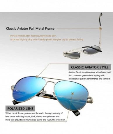 Aviator Classic Aviator Sunglasses for Men Women Polarized Lens - UV400- 58mm - Silver Frame/Blue Mirrored Lens - CV18O3LENTY...