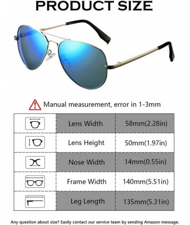 Aviator Classic Aviator Sunglasses for Men Women Polarized Lens - UV400- 58mm - Silver Frame/Blue Mirrored Lens - CV18O3LENTY...