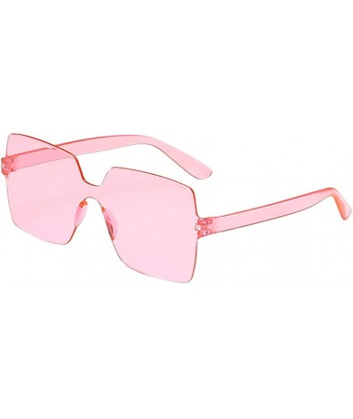 Rimless Heart Shaped Rimless Sunglasses Transparent Candy Color Frameless Resin Lens Glasses for Men and Women - Pink - CN199...