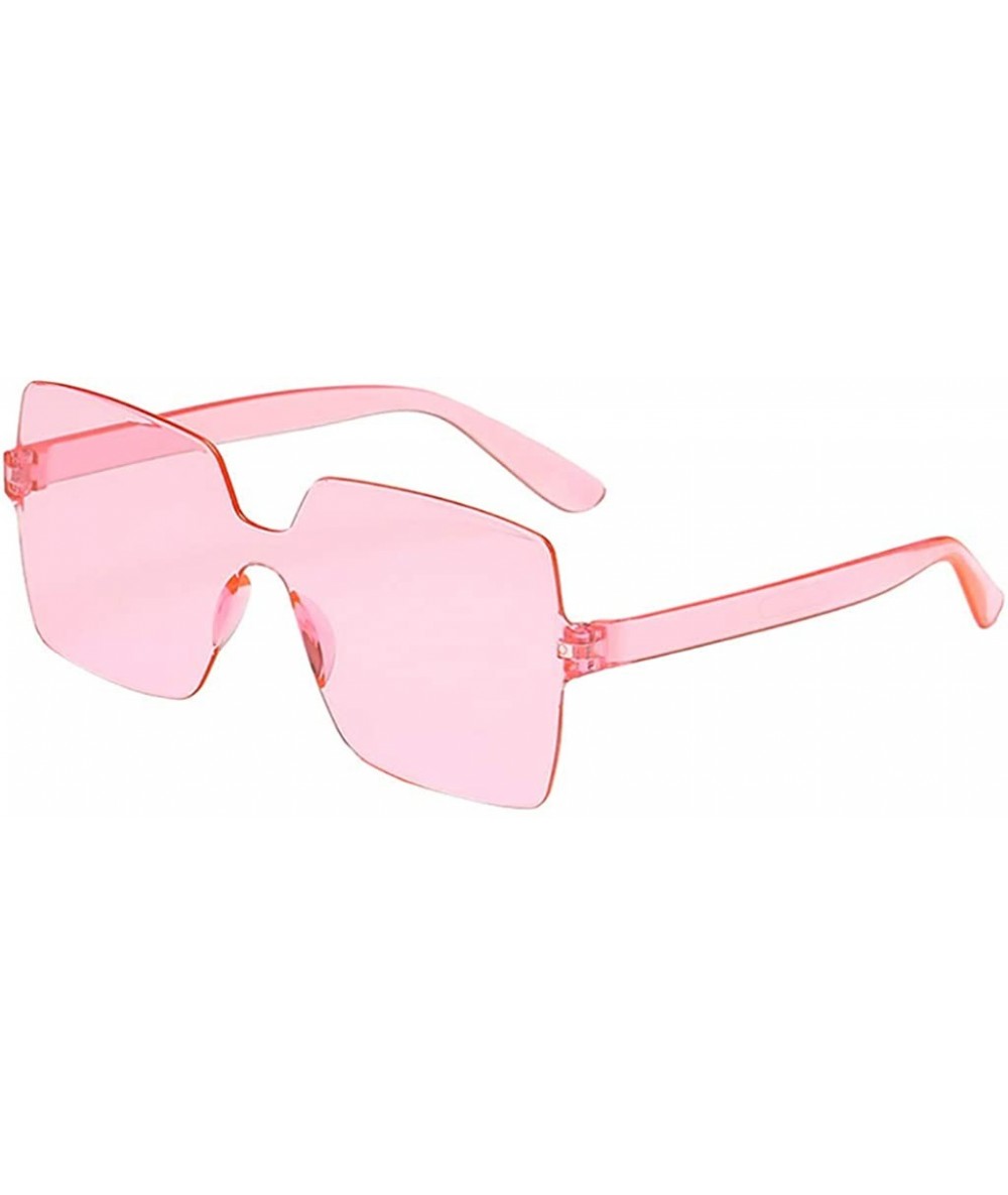 Rimless Heart Shaped Rimless Sunglasses Transparent Candy Color Frameless Resin Lens Glasses for Men and Women - Pink - CN199...