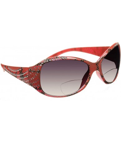 Rectangular Womens Bifocal Sunglass Readers Snake Cheetah Pattern Rhinestone Lady - Red Snake - C511LURT7TT $24.38