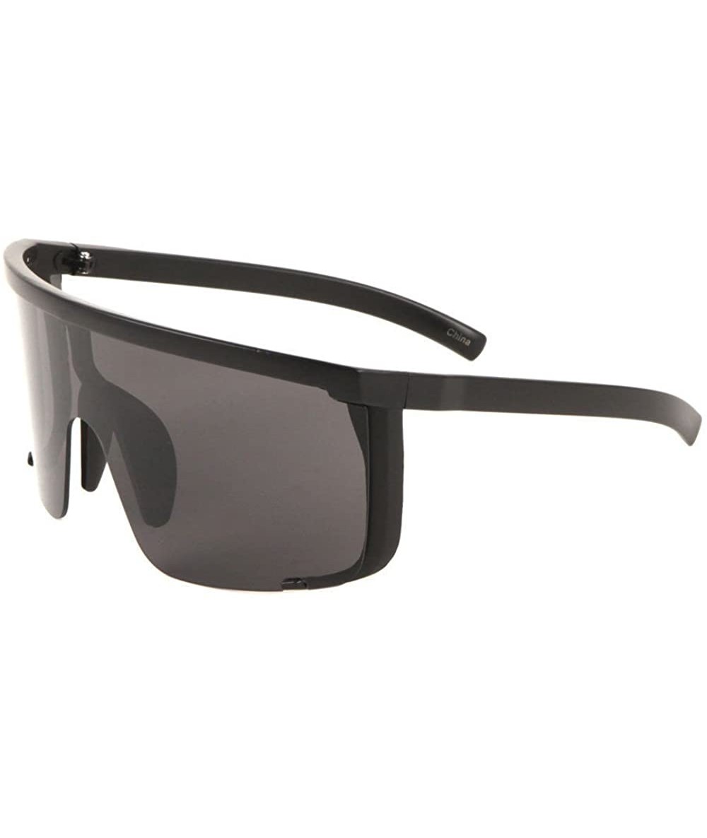 Round Montego Bay XL Wrap Around Shield Sunglasses - Black Frame - CF18DL289RR $23.18