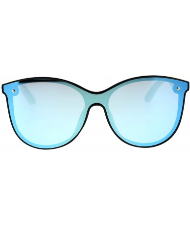 Shield Womens Bamboo Wood Arm Shield Panel Horn Sunglasses - Black Blue Mirror - C918T9GC4ZE $25.22