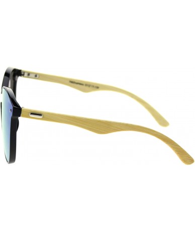 Shield Womens Bamboo Wood Arm Shield Panel Horn Sunglasses - Black Blue Mirror - C918T9GC4ZE $25.22