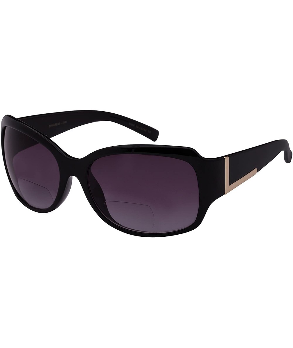 Square Women's Oversized Bifocal Sunglasses with Gold Trim 31968-BFAP2.00-1 (Black) - Black - C7121LD2HI9 $20.24