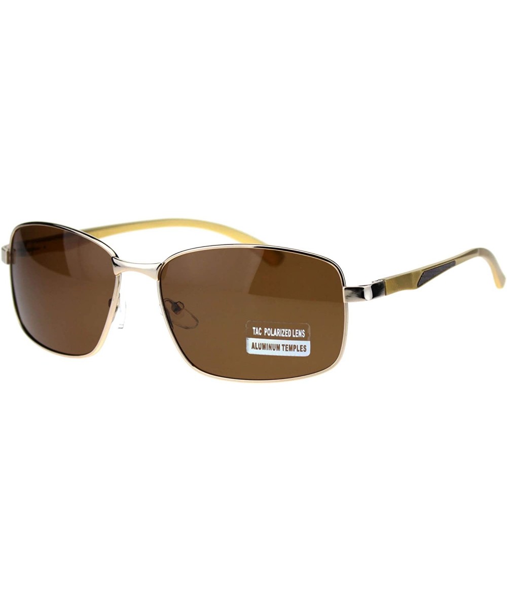 Rectangular TAC Polarized Lens Mens Rectangular Sunglasses Aluminum Temple Spring Hinge - Gold (Brown) - CU1923CDUN4 $23.13