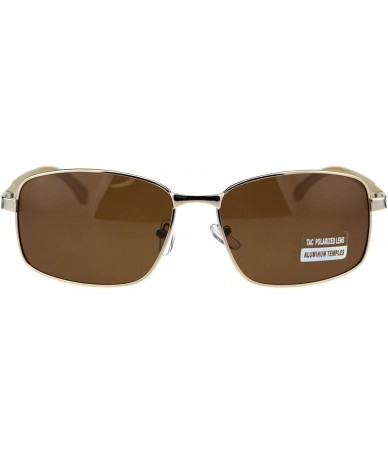 Rectangular TAC Polarized Lens Mens Rectangular Sunglasses Aluminum Temple Spring Hinge - Gold (Brown) - CU1923CDUN4 $23.13