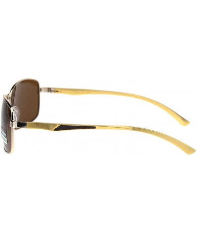 Rectangular TAC Polarized Lens Mens Rectangular Sunglasses Aluminum Temple Spring Hinge - Gold (Brown) - CU1923CDUN4 $23.13