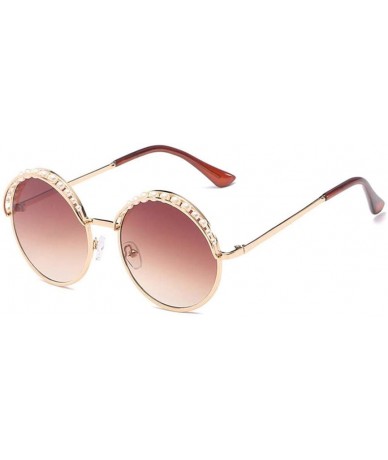 Round Ladies Elegant Round Sunglasses Women Metal Frame Pink Yellow Blue Ocean Sun Glasses - 2 - CC18QADCQX0 $60.34