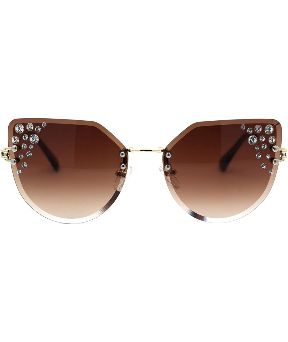 Butterfly Rhinestone Fashion Sunglasses Womens Rimless Butterfly Shades UV 400 - Gold (Brown) - C9194INO0G9 $22.35