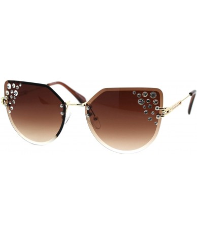 Butterfly Rhinestone Fashion Sunglasses Womens Rimless Butterfly Shades UV 400 - Gold (Brown) - C9194INO0G9 $22.35