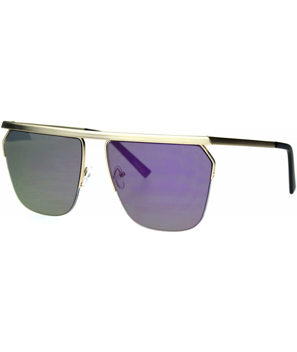 Rectangular Flat Top Metal Rim Color Mirror Lens Futuristic Rectangular Sunglasses - Gold Purple - CG17AZDEQT5 $23.70