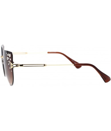 Butterfly Rhinestone Fashion Sunglasses Womens Rimless Butterfly Shades UV 400 - Gold (Brown) - C9194INO0G9 $22.35