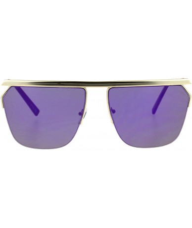 Rectangular Flat Top Metal Rim Color Mirror Lens Futuristic Rectangular Sunglasses - Gold Purple - CG17AZDEQT5 $23.70