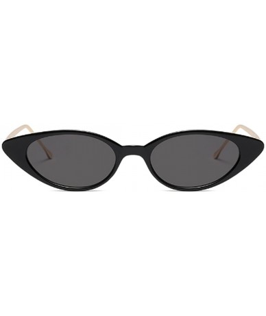 Goggle Unisex Vintage Slender Oval Sunglasses Small Metal Frame lens eyewear - Bright Black - C118DW80KUZ $21.77