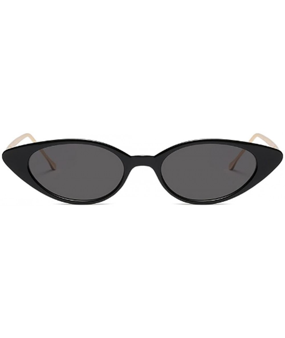 Goggle Unisex Vintage Slender Oval Sunglasses Small Metal Frame lens eyewear - Bright Black - C118DW80KUZ $21.77