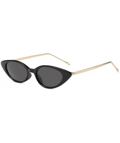 Goggle Unisex Vintage Slender Oval Sunglasses Small Metal Frame lens eyewear - Bright Black - C118DW80KUZ $21.77