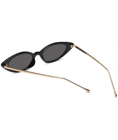 Goggle Unisex Vintage Slender Oval Sunglasses Small Metal Frame lens eyewear - Bright Black - C118DW80KUZ $21.77