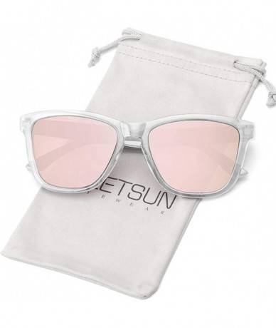 Square Polarized Sunglasses for Women Men Classic Retro Designer Style - Clear Frame / Pink Mirrored Lens - CF192R42GH8 $20.16