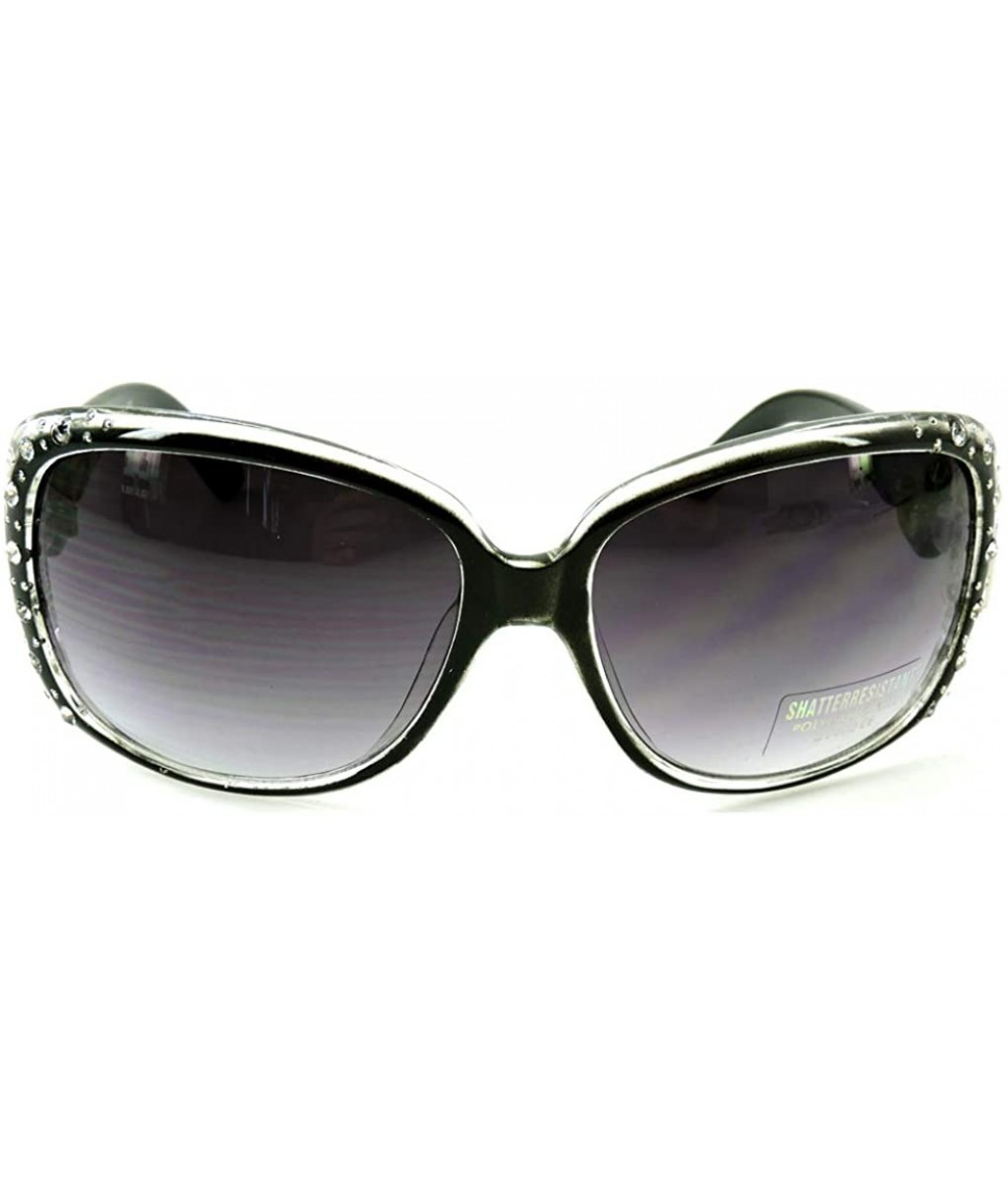 Oversized Vintage Thick Oversized Plastic Frame Womens Sunglasses UV 400 - Black W Crystals - CU18RMKH79Z $23.15