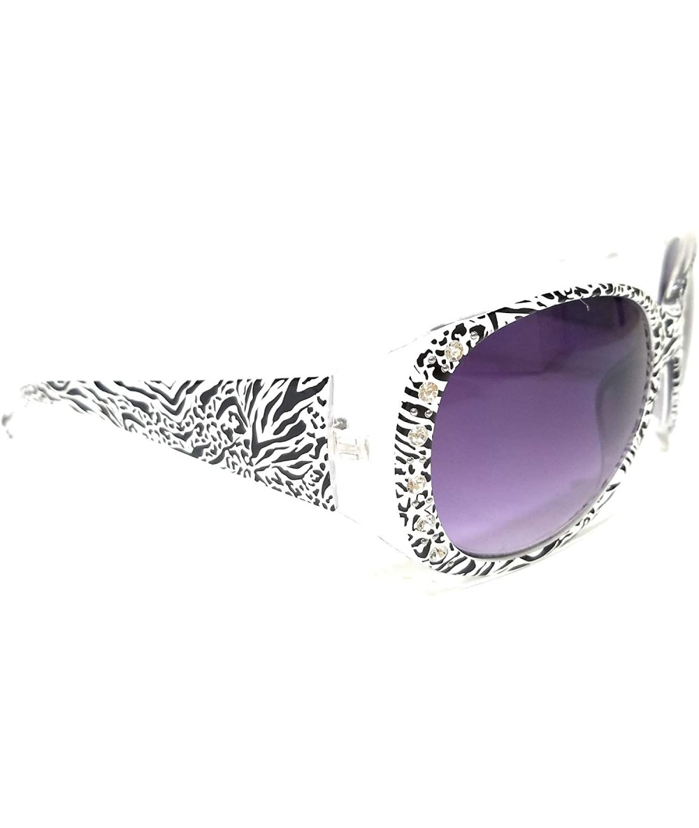 Rectangular Western Ladies Rhinestone Bling Shade Sunglasses + Case - Black White Zebra - CY190ZXTYLK $34.62