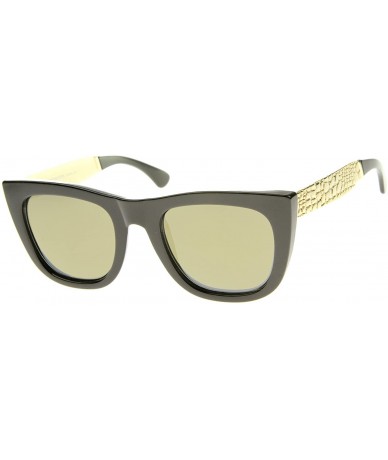 Wayfarer High Fashion Alligator Metal Temple Mirrored Lens Flat Top Sunglasses - Black-gold / Gold Mirror - CE12G0JF7S1 $18.42