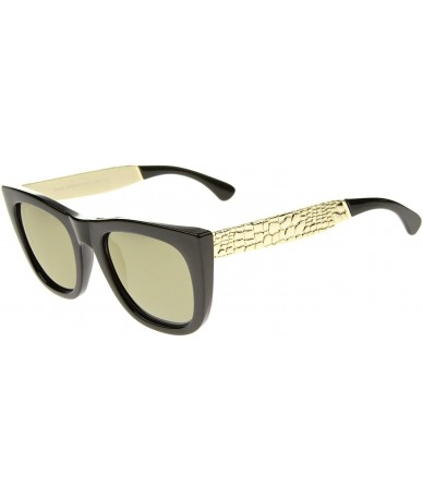 Wayfarer High Fashion Alligator Metal Temple Mirrored Lens Flat Top Sunglasses - Black-gold / Gold Mirror - CE12G0JF7S1 $18.42