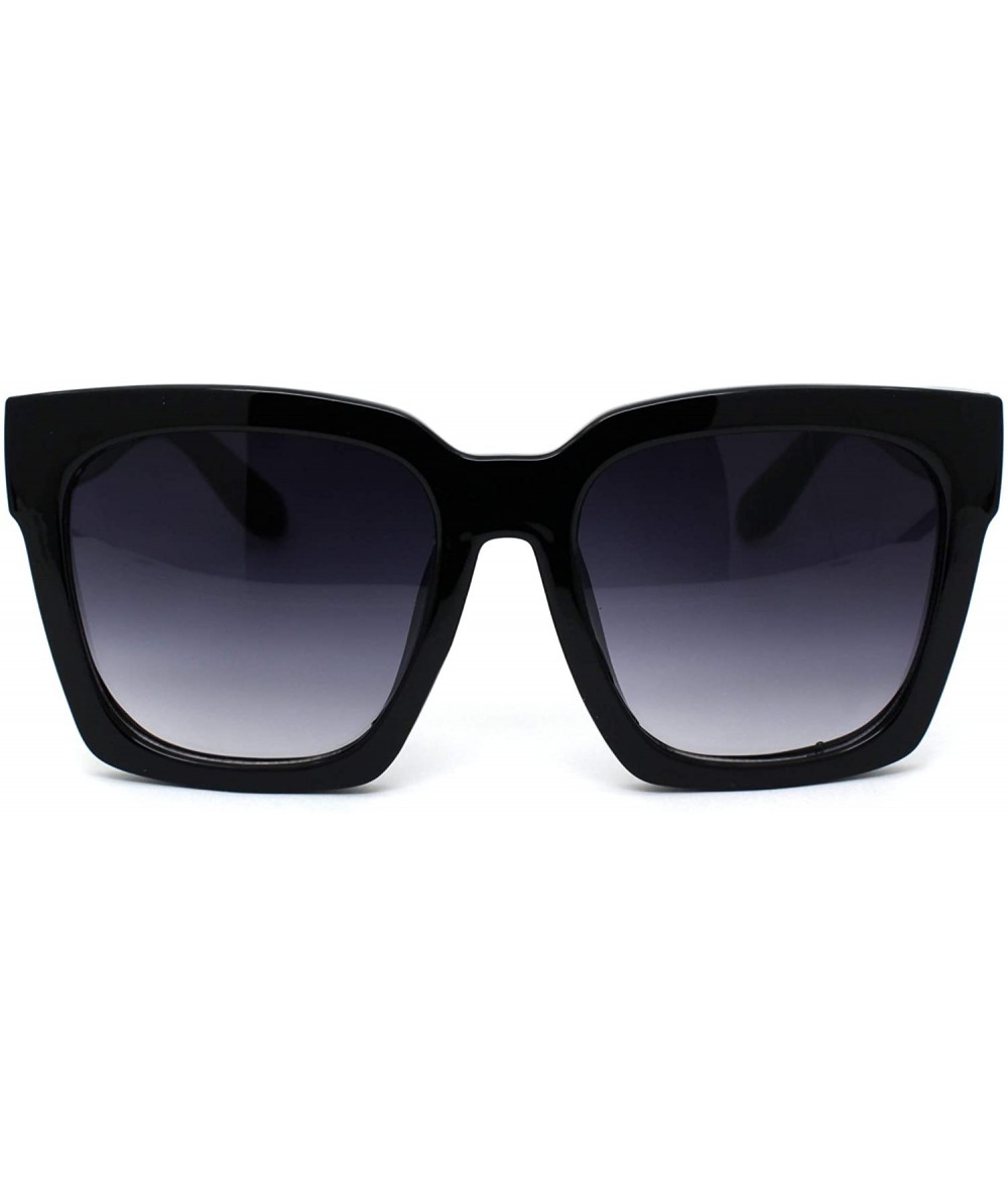 Rectangular Womens XL Oversize Horned Rim Thick Plastic Retro Sunglasses - Black Smoke - CP18WRRUQ6T $26.06