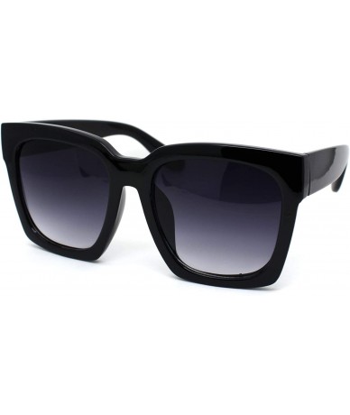 Rectangular Womens XL Oversize Horned Rim Thick Plastic Retro Sunglasses - Black Smoke - CP18WRRUQ6T $26.06