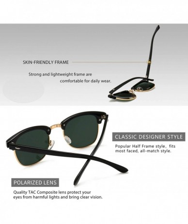 Semi-rimless Classic Half Frame Retro Sunglasses with Polarized Lens - Black Plastic Frame Glossy Finish/Green Lens - C018CNS...